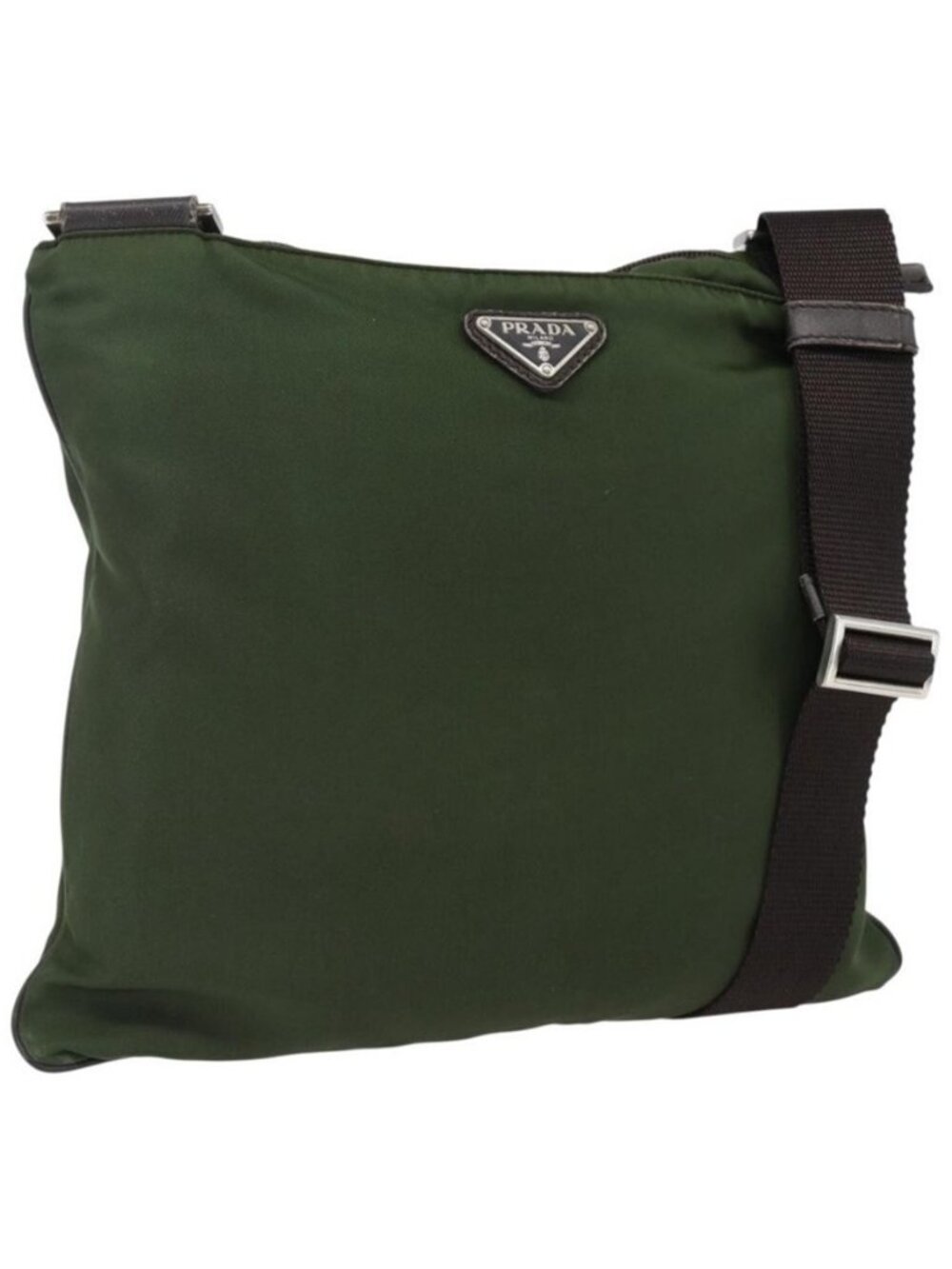 Authentic PRADA Shoulder Bag Nylon Khaki Silver